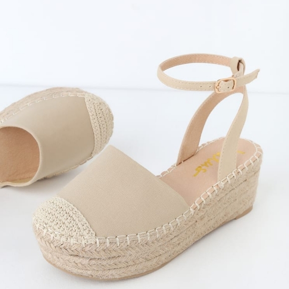 LULU'S JANELLE TAUPE FLATFORM ESPADRILLES SIZE 6 with ankle straps - Picture 4 of 4
